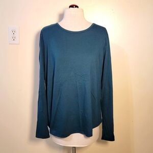Fabletics (Women's Large) Teal Long Sleeve Open Back Fly-away Back Top
